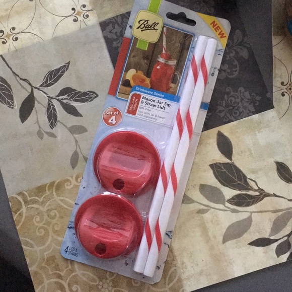 NWT MASON BALL sip and straw lid kit red - Picture 2 of 3